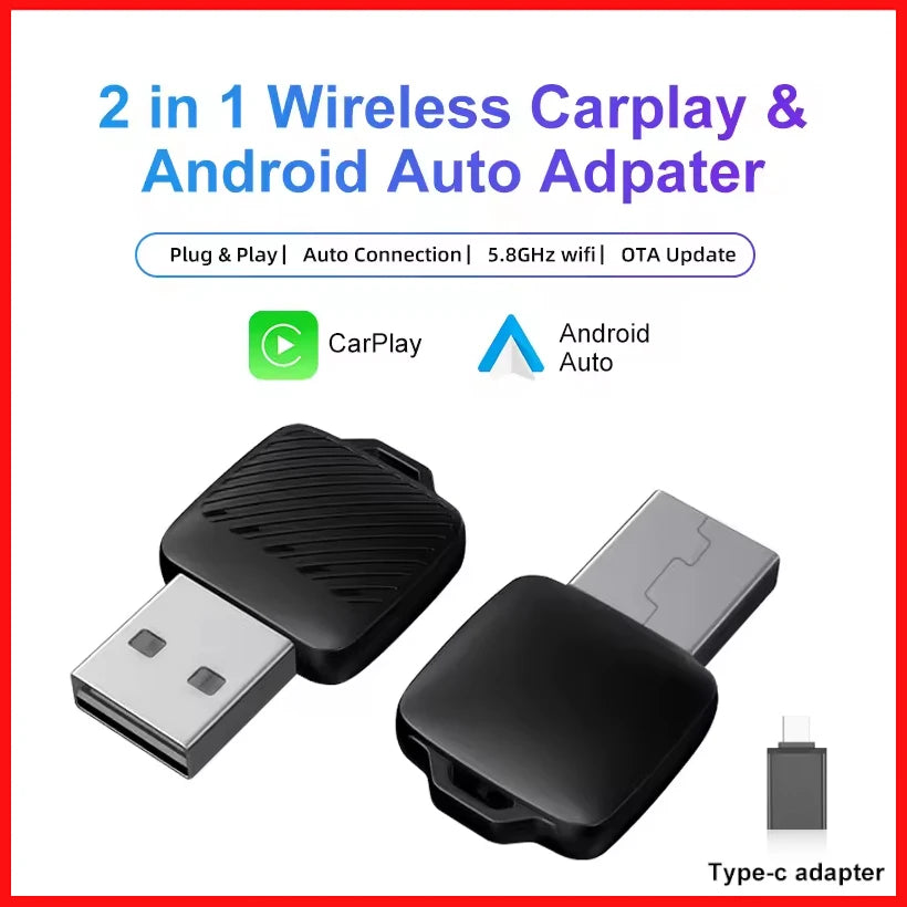 CarlinKit Mini Wireless CarPlay Adapter 2025 New Android Auto Wireless Dongle Wifi 5.8G Auto Connect Box Support Spotify Music