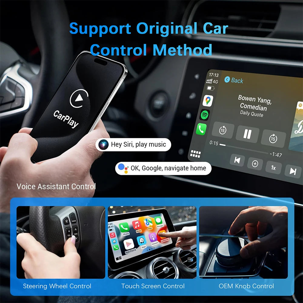 Mini CarPlay Android Auto Wireless Adapter 2IN1 Smart Box Dongle Bluetooth WiFi Fast Connect Plug & Play For OEM Wired Carplay