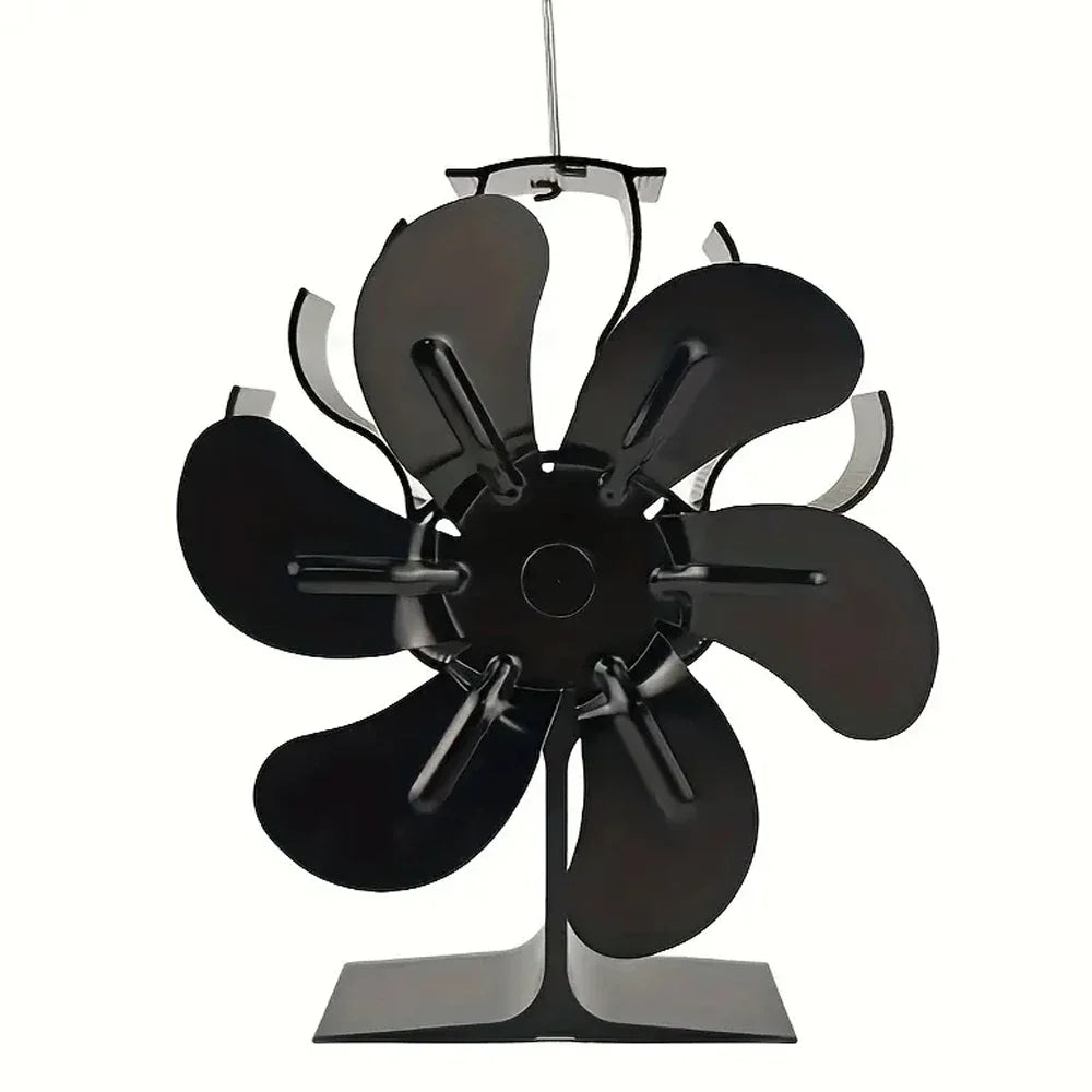 Heat Powered Stove Fan Eco Quiet Black 6 Blades Log Wood Burner Fireplace Fan Efficient Heat Distribution Winter Warmer Home