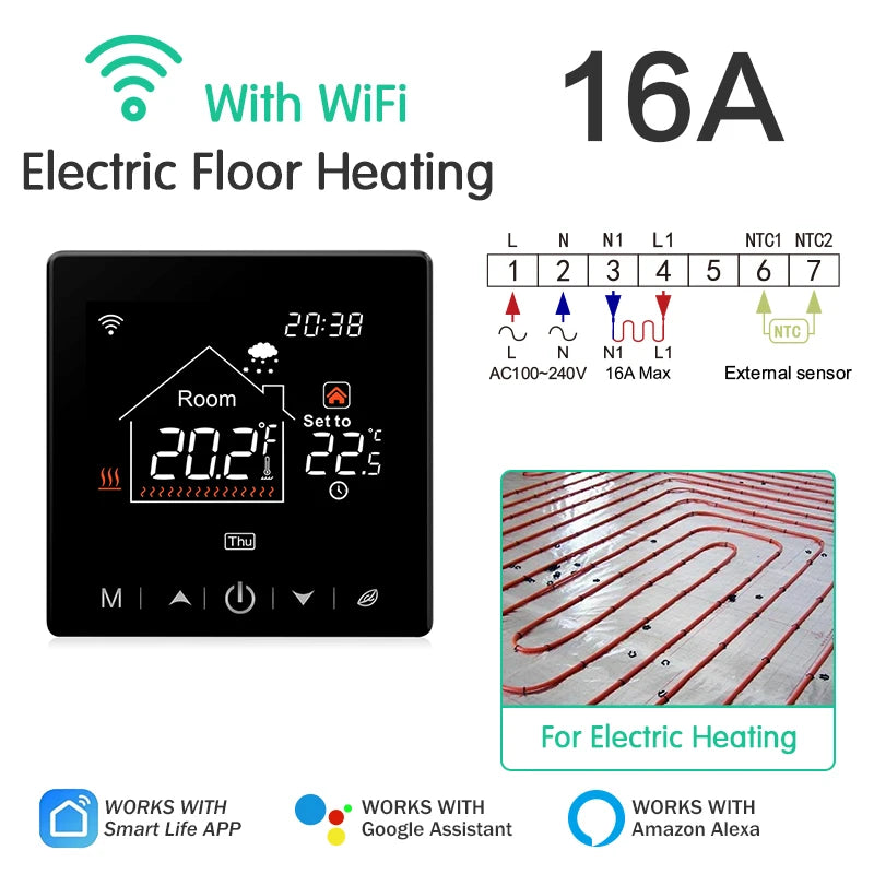 Tuya Thermostat WiFi Electric/Water/Gas Boiler Warm Floor Heating Temperature Controller Smart Thermoregulator Alexa Google