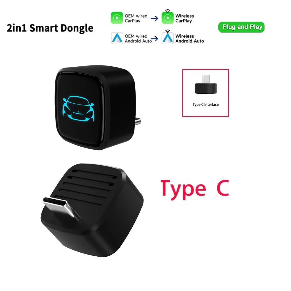 Skilldrive 2026 Wireless CarPlay Android Auto Ultra Mini Adapter AI Smart Box Intelligent System USB C for Wired CarPlay Car