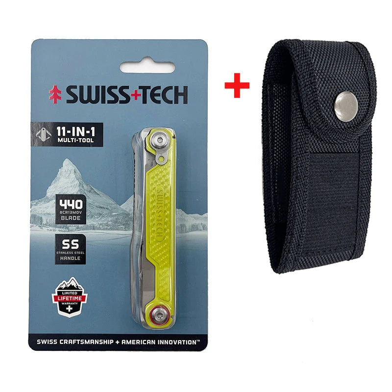 SWISS TECH 11 in 1 Mini Multitool Knife with Clip Folding EDC Outdoor Camping Survival Tools Scissors Screwdriver 2025 New