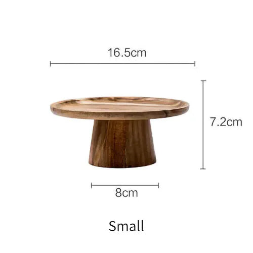 KEMORELA High Stand Wooden Cake Plate Creative Food Serving Trays Eco Natural Wood Dessert Fruit Snack Tray Home Decor
