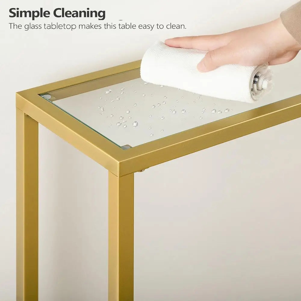 Gold Metal Frame Entryway Table with Tempered Glass, Slim Sofa Table for Living Room and Hallway, GD04XG01