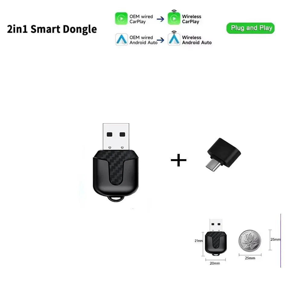 Skilldrive 2026 Ultra Mini 2 in 1 Wireless CarPlay Adapter Android Auto AI Smart Box Intelligent System for Wired CarPlay Car