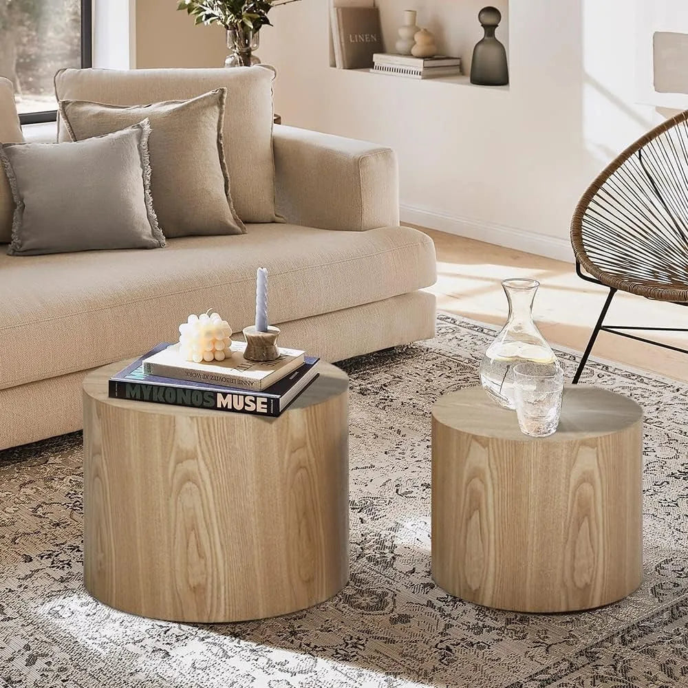 Modern Round Wooden Nesting Coffee Tables Set for Small Spaces, Ideal for Living Room and Bedroom