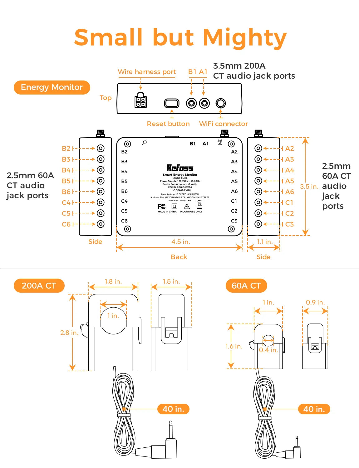 Refoss Smart Home Energy Monitor EM16P Up to 200A US Version Comprehensive Energy Data Work with Home Assistant