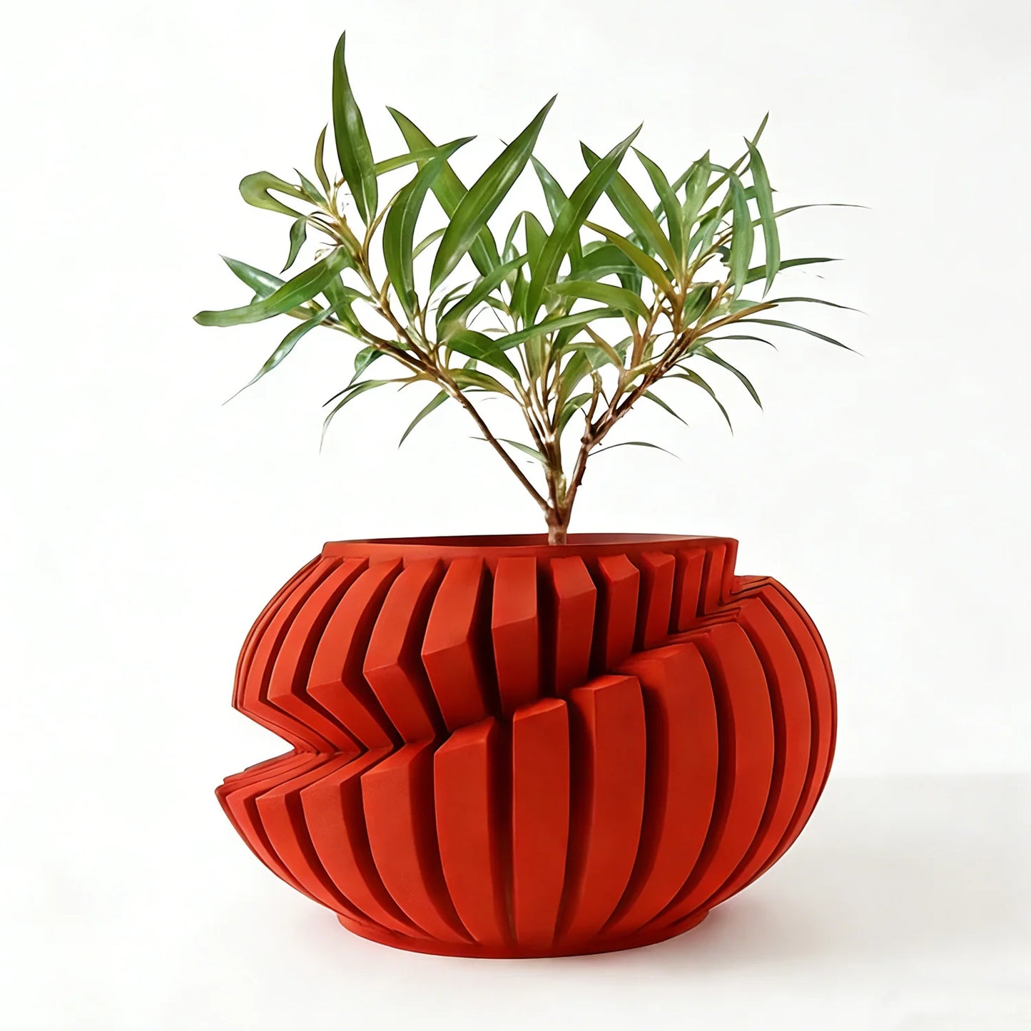 Eco-Friendly 3D Printed Flower Pot Irregular Geometric plant pot with Textured Lines for Tabletop Decor & Sustainable Gift