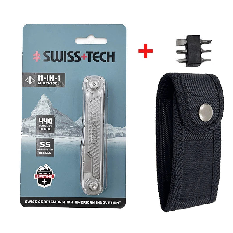 SWISS TECH 11 in 1 Mini Multitool Knife with Clip Folding EDC Outdoor Camping Survival Tools Scissors Screwdriver 2025 New