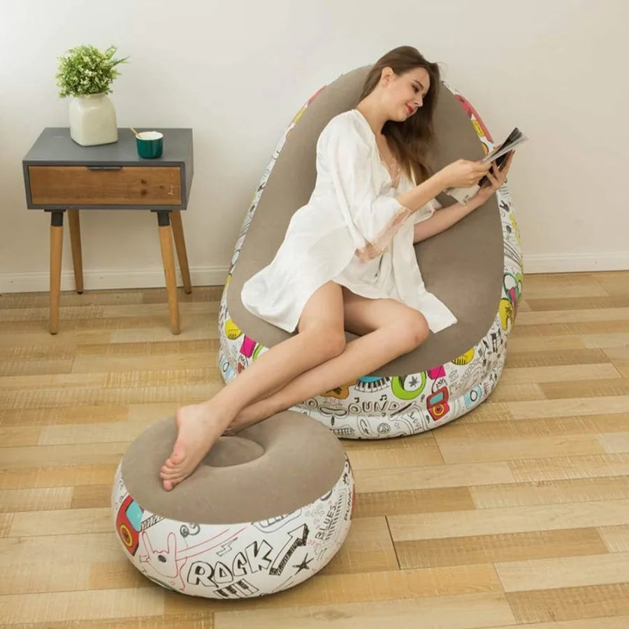 Bean Bag Chair Foldable Flocking Inflatable Sofa Outdoor Living Room Ultra Soft Lazy Sofa Couch Bean Bag Chair with 4-inch Foot