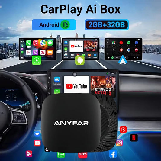2025 ANYFAR Android 13 3in1 CarPlay Ai Box Wireless Android Auto USB Adapter 2G 32G For Youtube Netflix Automatic Connection