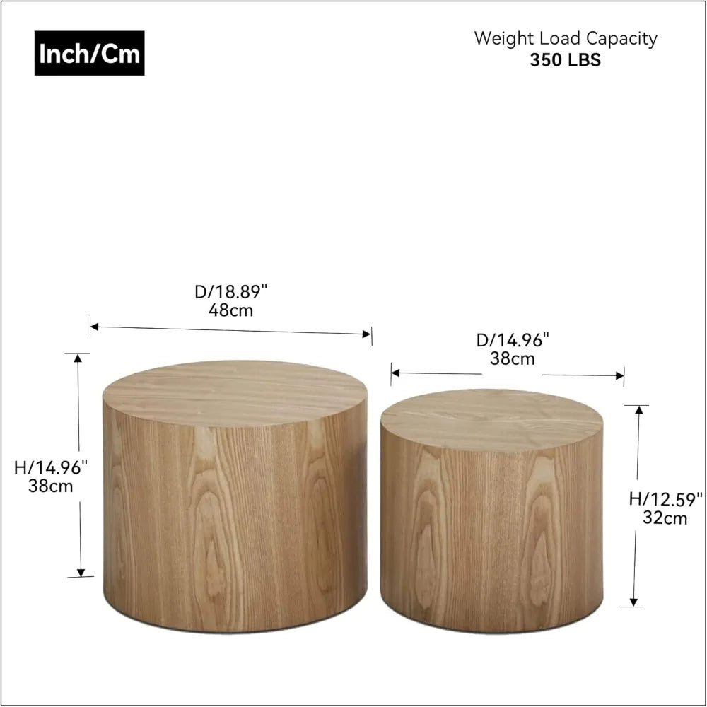Modern Round Wooden Nesting Coffee Tables Set for Small Spaces, Ideal for Living Room and Bedroom