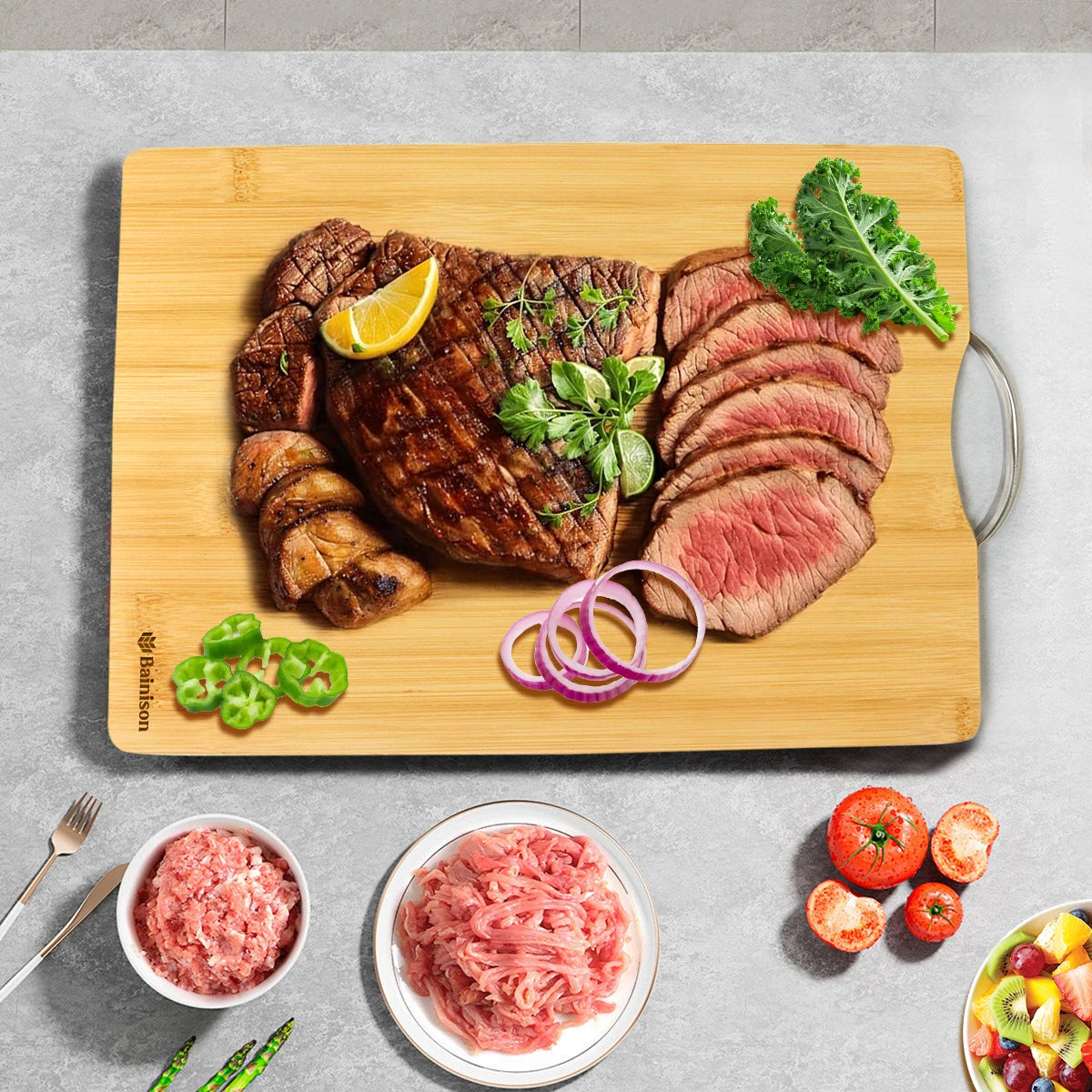 Bainison Creative Design Eco-Friendly Bamboo Cutting Board - Outdoor Cutting Board for Fish Meat Herbs (Foldable)