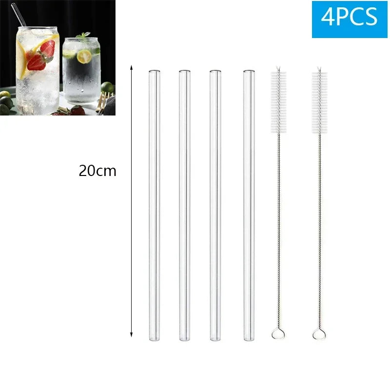 1-10Pcs Reusable Glass Straw Set High Borosilicate Smoothie Cocktails Straw Healthy Eco Friendly Drinking Straw with Clear Brush
