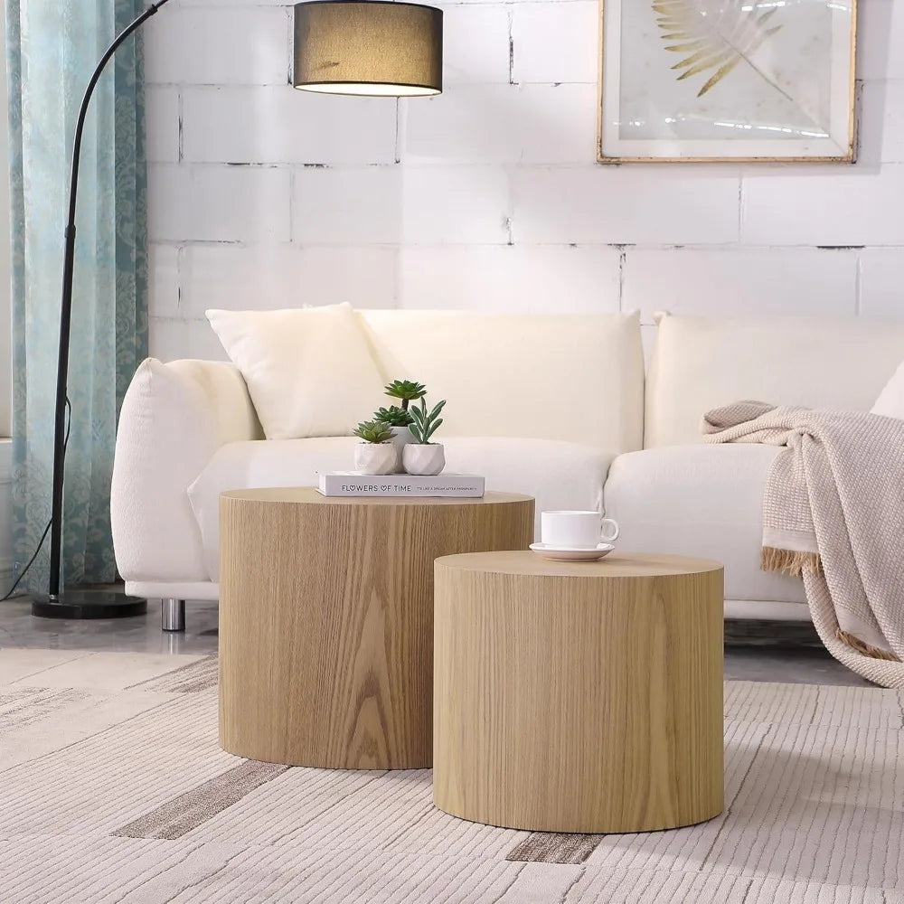 Modern Round Wooden Nesting Coffee Tables Set for Small Spaces, Ideal for Living Room and Bedroom