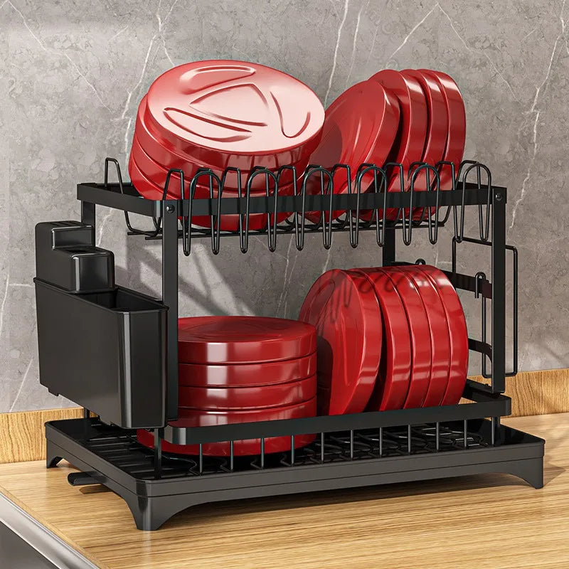 New Kitchen Dish Rack Drain Rack Storage Rack Countertop Dishes and Chopsticks Rack with Cup Dish Knife Holder