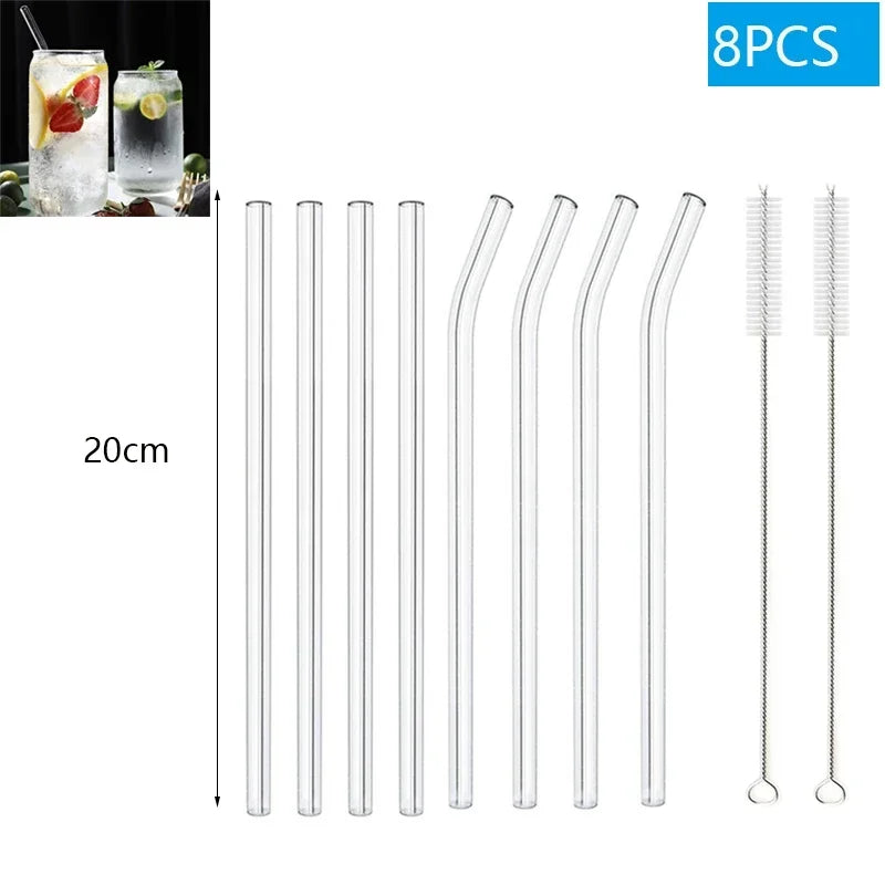 1-10Pcs Reusable Glass Straw Set High Borosilicate Smoothie Cocktails Straw Healthy Eco Friendly Drinking Straw with Clear Brush