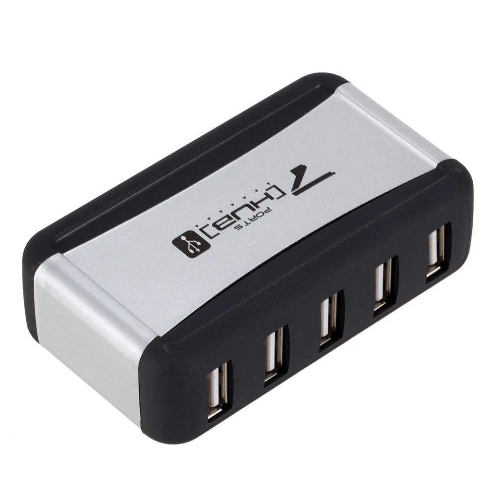 Vertical 7 Port USB Hub USB 2.0 Splitter with Power Adapter for PC Accessories