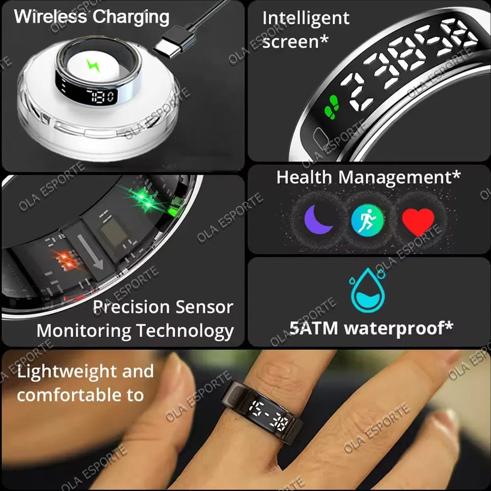 Smart Ring Multi-sports Modes Pedometer Fitness Tracker Health Monitor IP68 Waterproof Military Grade LCD Screen Smart Ring 2025