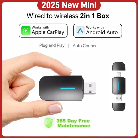 LEXXSON Dual Interface Wireless CarPlay Android Auto Wireless USB TYPE-C Adapter Smart Mini Box Plug Fast Connect Universal