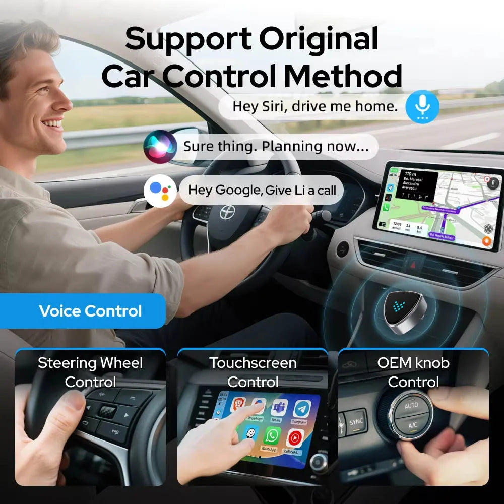 Skilldrive 2026 Mini CarPlay Wireless Adapter Android Auto Dongle USB C AI Smart Box Intelligent System for Wired CarPlay Car