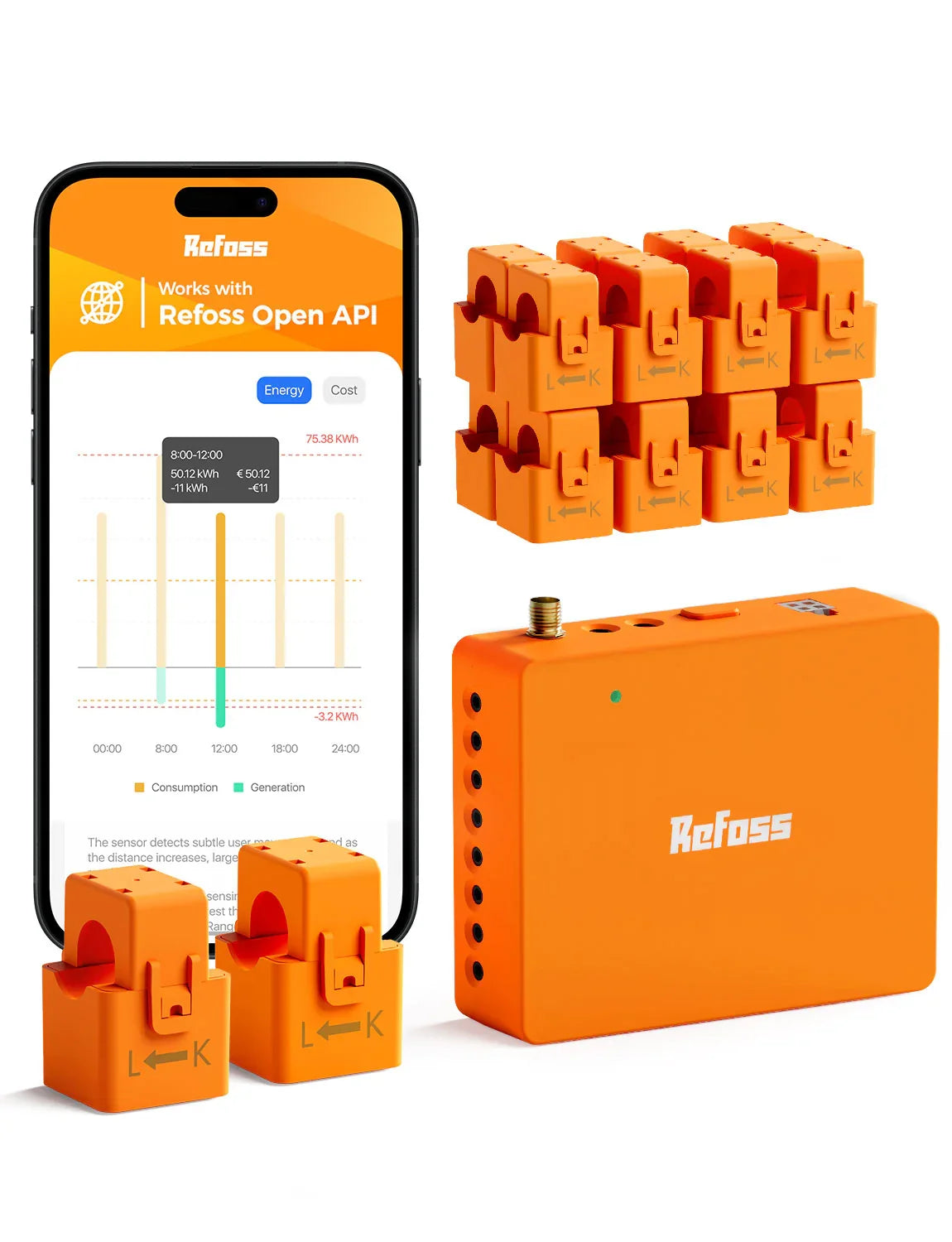 Refoss Smart Home Energy Monitor EM16P Up to 200A US Version Comprehensive Energy Data Work with Home Assistant