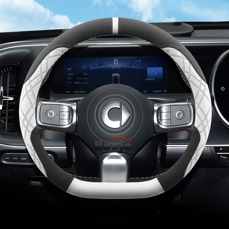 Suede Leather Car Steering Wheel Cover for Smart forfour Smart 1 3 5 2015 - 2025 Auto Accessories