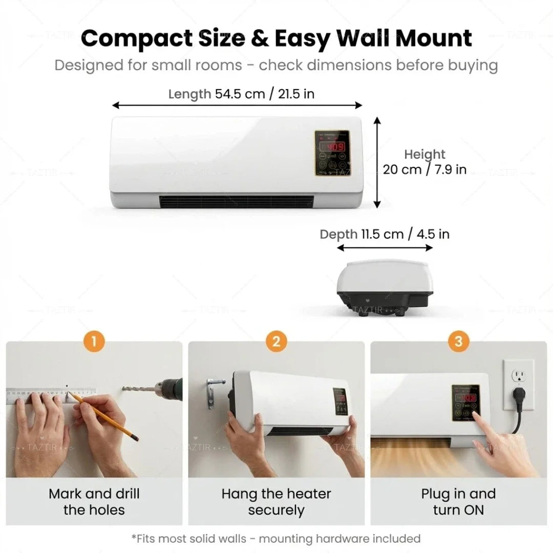 2-in-1 Wall-Mounted Heater 1400W with 6-Hour Timer Remote Touchscreen Control Natural Fan Mode Overheat Protection