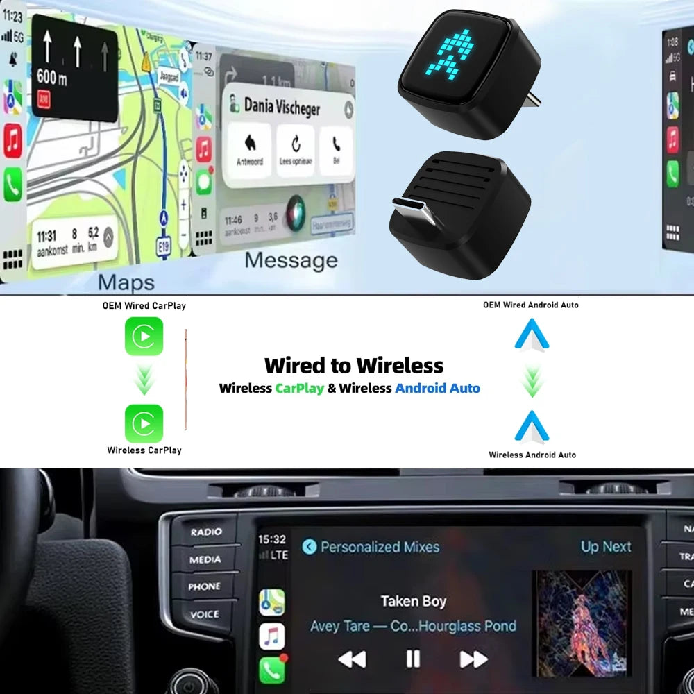 Skilldrive 2025 Ultra Mini Wireless CarPlay Adapter Wireless Android Auto AI Smart Box Intelligent Systems for Wired CarPlay Car