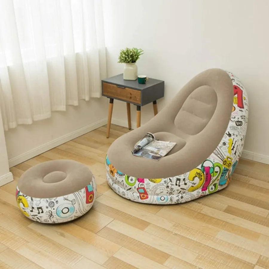 Bean Bag Chair Foldable Flocking Inflatable Sofa Outdoor Living Room Ultra Soft Lazy Sofa Couch Bean Bag Chair with 4-inch Foot