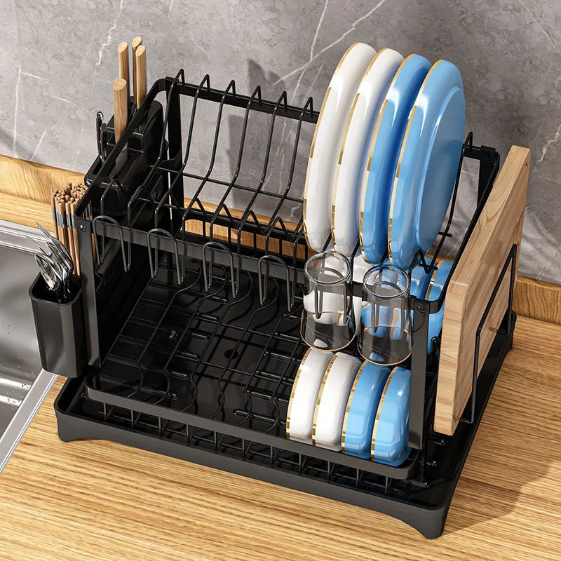 New Kitchen Dish Rack Drain Rack Storage Rack Countertop Dishes and Chopsticks Rack with Cup Dish Knife Holder