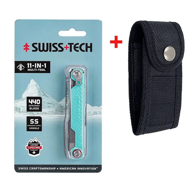 SWISS TECH 11 in 1 Mini Multitool Knife with Clip Folding EDC Outdoor Camping Survival Tools Scissors Screwdriver 2025 New