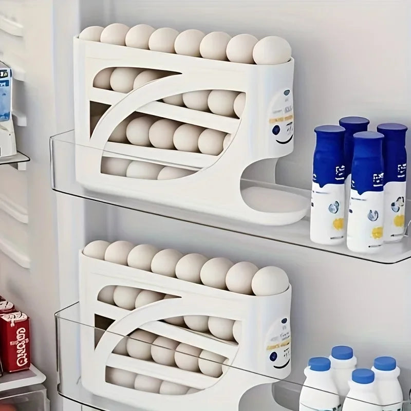 3-Tier Rolling Egg Storage Container for Refrigerator - Holds 24 Eggs, Large Capacity Kitchen & Fridge Storage Supplies