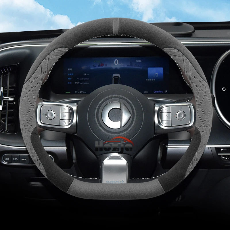 Suede Leather Car Steering Wheel Cover for Smart forfour Smart 1 3 5 2015 - 2025 Auto Accessories