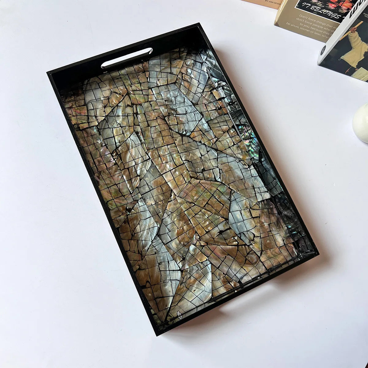 Light Luxury Natural Shells Household Storage Tray Rectangle Living Room Coffee Table Dim Sum Snack Storage for Household