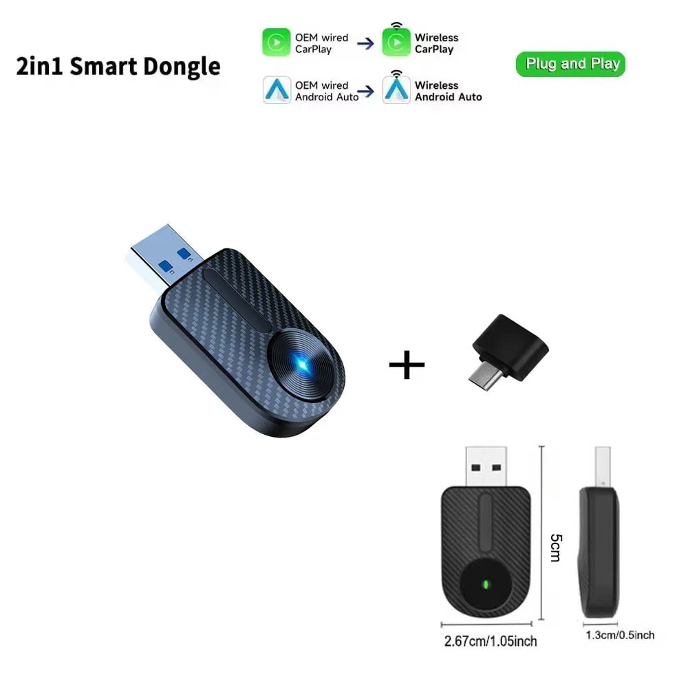 Skilldrive 2026 Carplay Android Auto 2 in 1 Wireless Adapter AI Smart Box Intelligent System for Wired CarPlay Android Auto Car