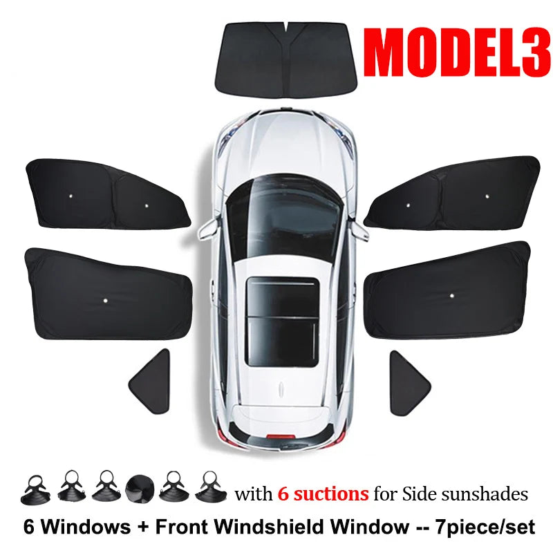 for Tesla Model 3 Y Juniper Highland 2025-2021 2026 Car Side Window Sunshade with Suction Cups Front Rear Windshield Privacy