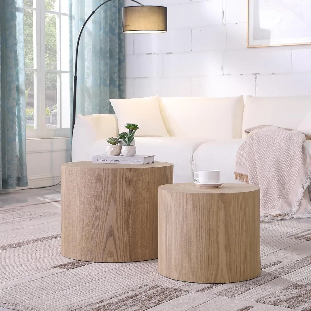Modern Round Wooden Nesting Coffee Tables Set for Small Spaces, Ideal for Living Room and Bedroom