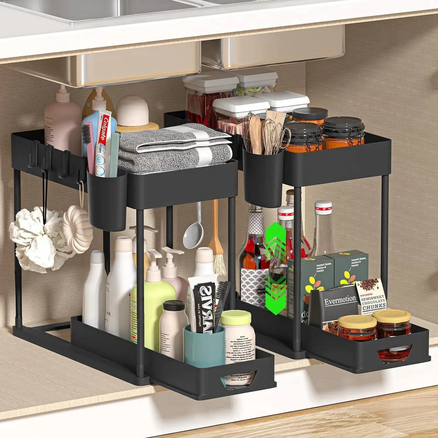 Under Sink Pull-Out Organizer, Adjustable Sliding Shelf for Kitchen Cabinet, Waterproof Metal Storage Rack