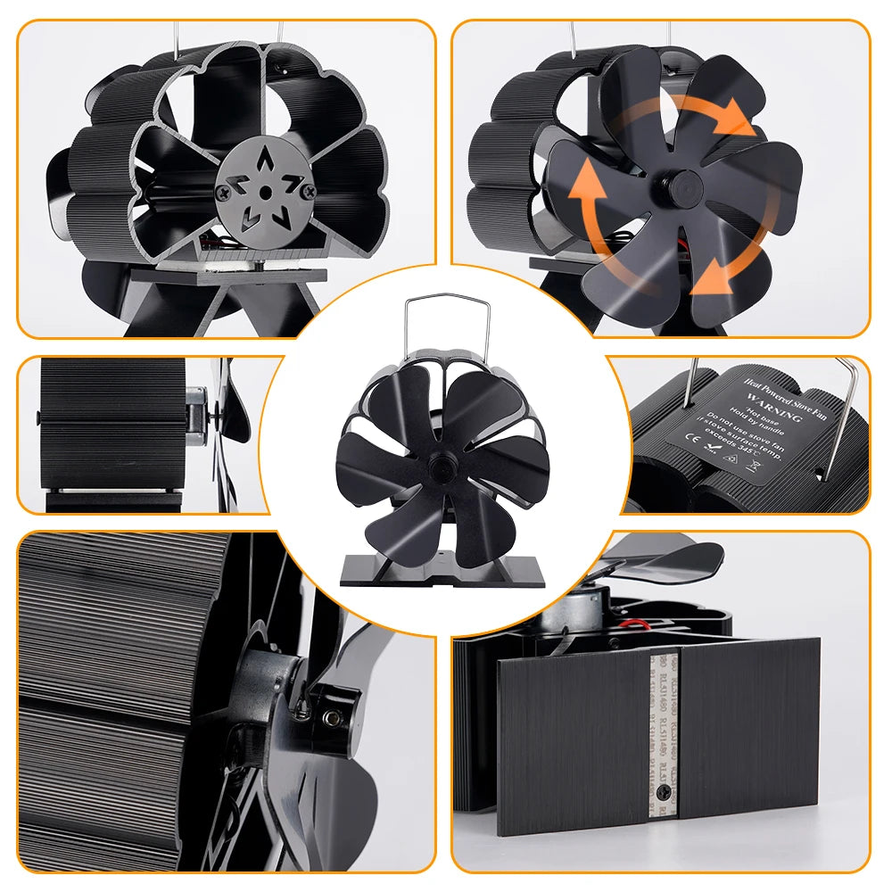 Mini Stove Fan 6Blades Heat Powered Fireplace Fan Log Wood Burner Heater Quiet Eco Hot Fan Home Efficient Heat Distribution
