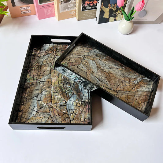 Light Luxury Natural Shells Household Storage Tray Rectangle Living Room Coffee Table Dim Sum Snack Storage for Household