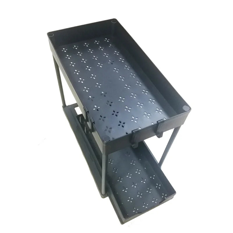 Under Sink Pull-Out Organizer, Adjustable Sliding Shelf for Kitchen Cabinet, Waterproof Metal Storage Rack
