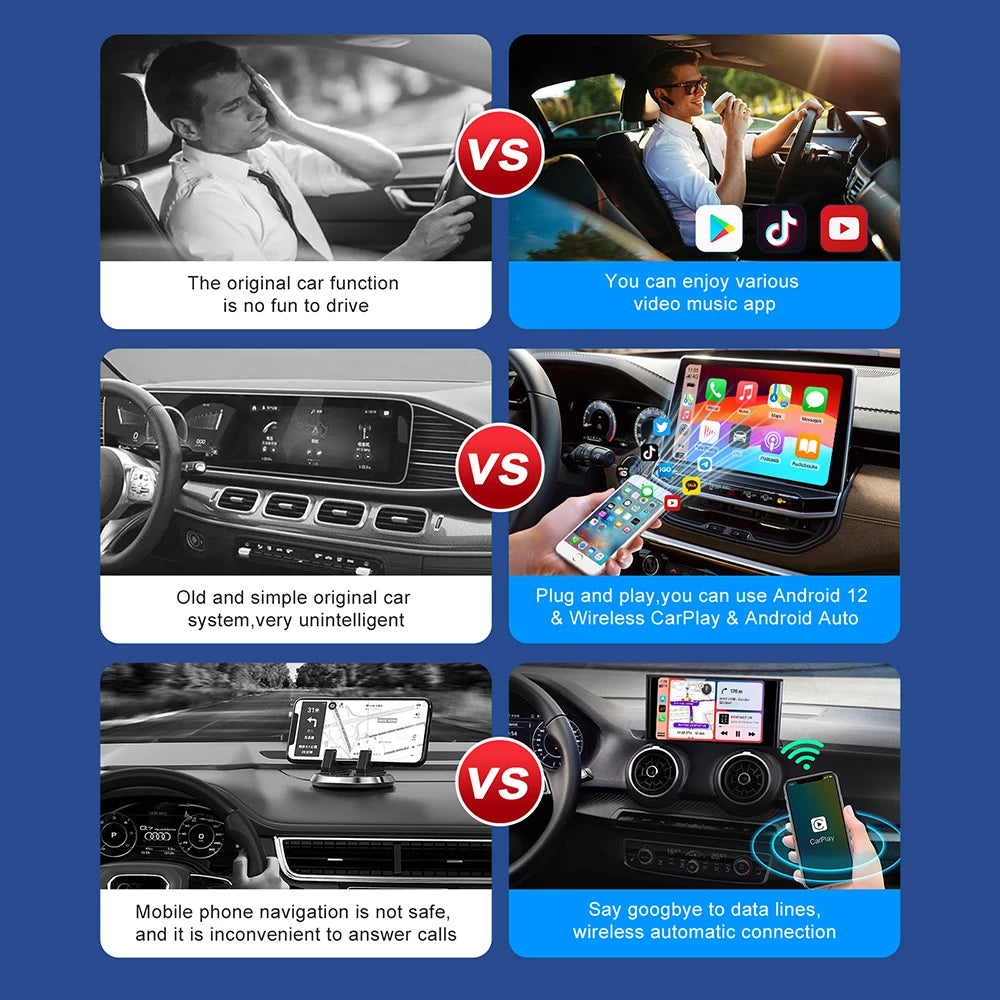 2025 ANYFAR Android 13 3in1 CarPlay Ai Box Wireless Android Auto USB Adapter 2G 32G For Youtube Netflix Automatic Connection