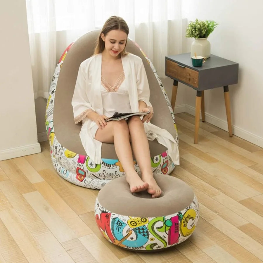 Bean Bag Chair Foldable Flocking Inflatable Sofa Outdoor Living Room Ultra Soft Lazy Sofa Couch Bean Bag Chair with 4-inch Foot