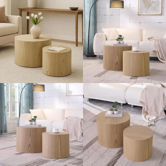 Modern Round Wooden Nesting Coffee Tables Set for Small Spaces, Ideal for Living Room and Bedroom