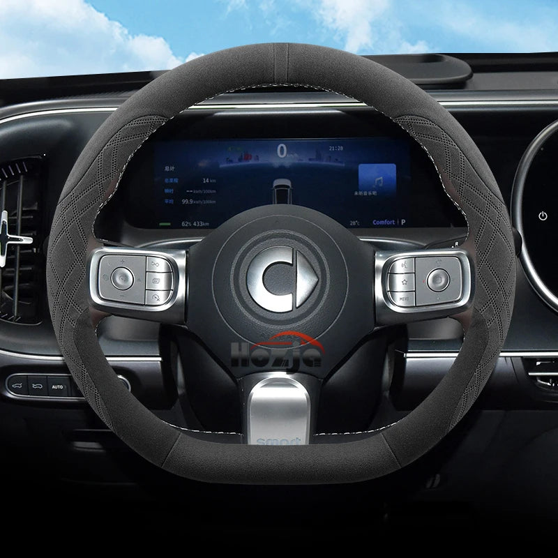 Suede Leather Car Steering Wheel Cover for Smart forfour Smart 1 3 5 2015 - 2025 Auto Accessories