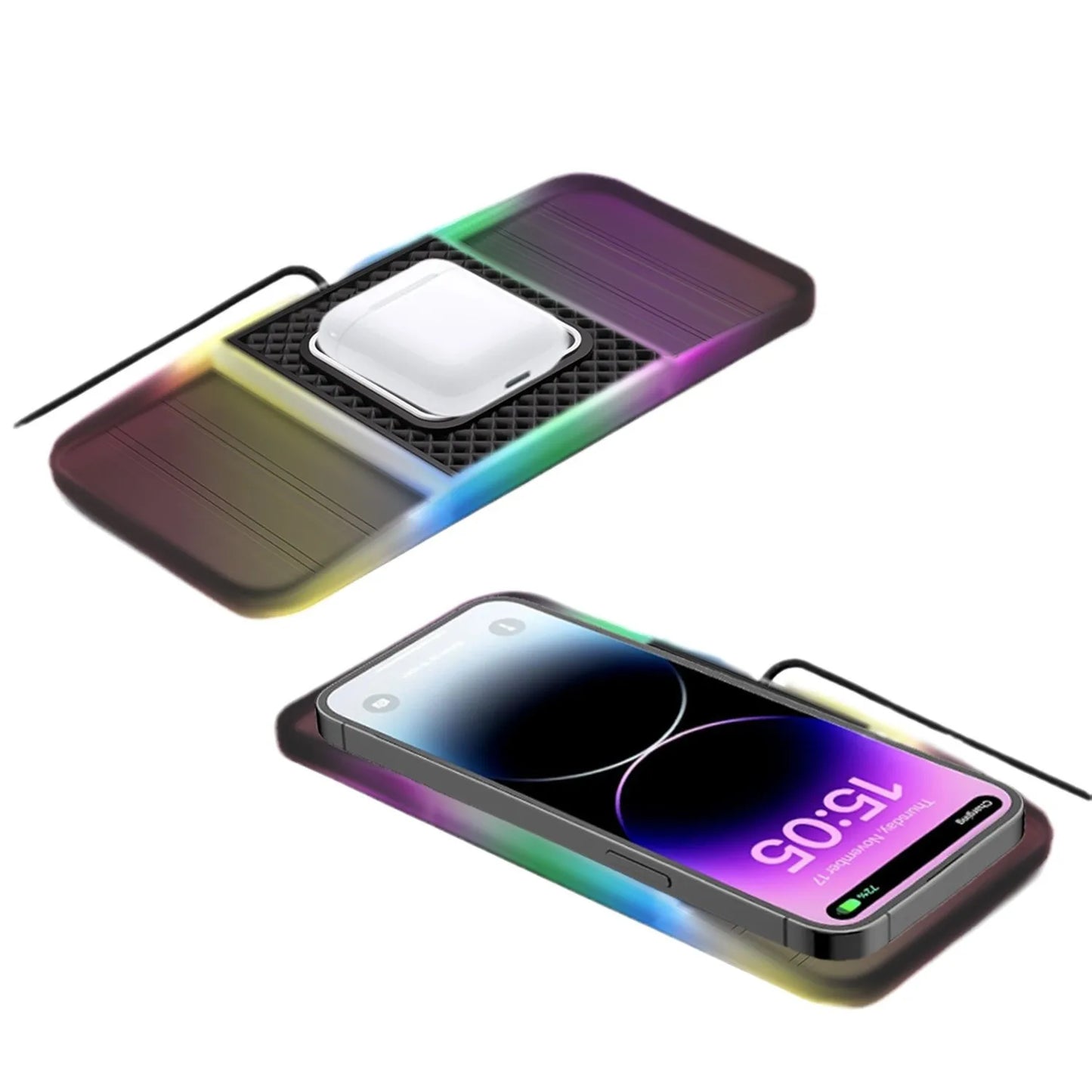 30W RGB Light Car Wireless Charger Pad for iPhone 15 14 13 12 11 Samsung S23 S22 Xiaomi Fast Wireless USB-A Phone Charging Pad
