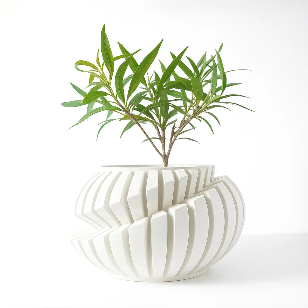 Eco-Friendly 3D Printed Flower Pot Irregular Geometric plant pot with Textured Lines for Tabletop Decor & Sustainable Gift