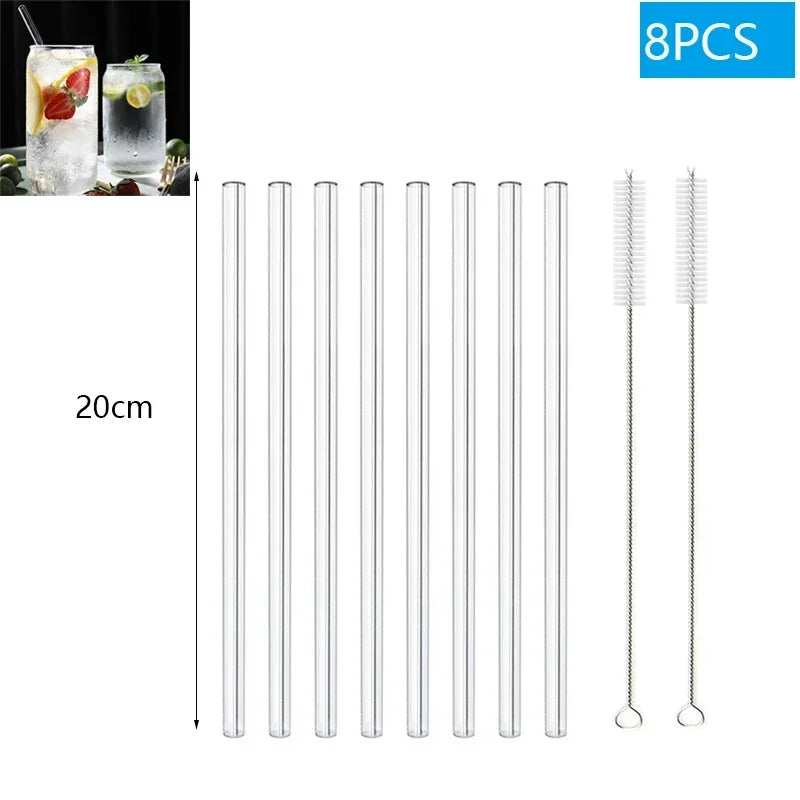 1-10Pcs Reusable Glass Straw Set High Borosilicate Smoothie Cocktails Straw Healthy Eco Friendly Drinking Straw with Clear Brush