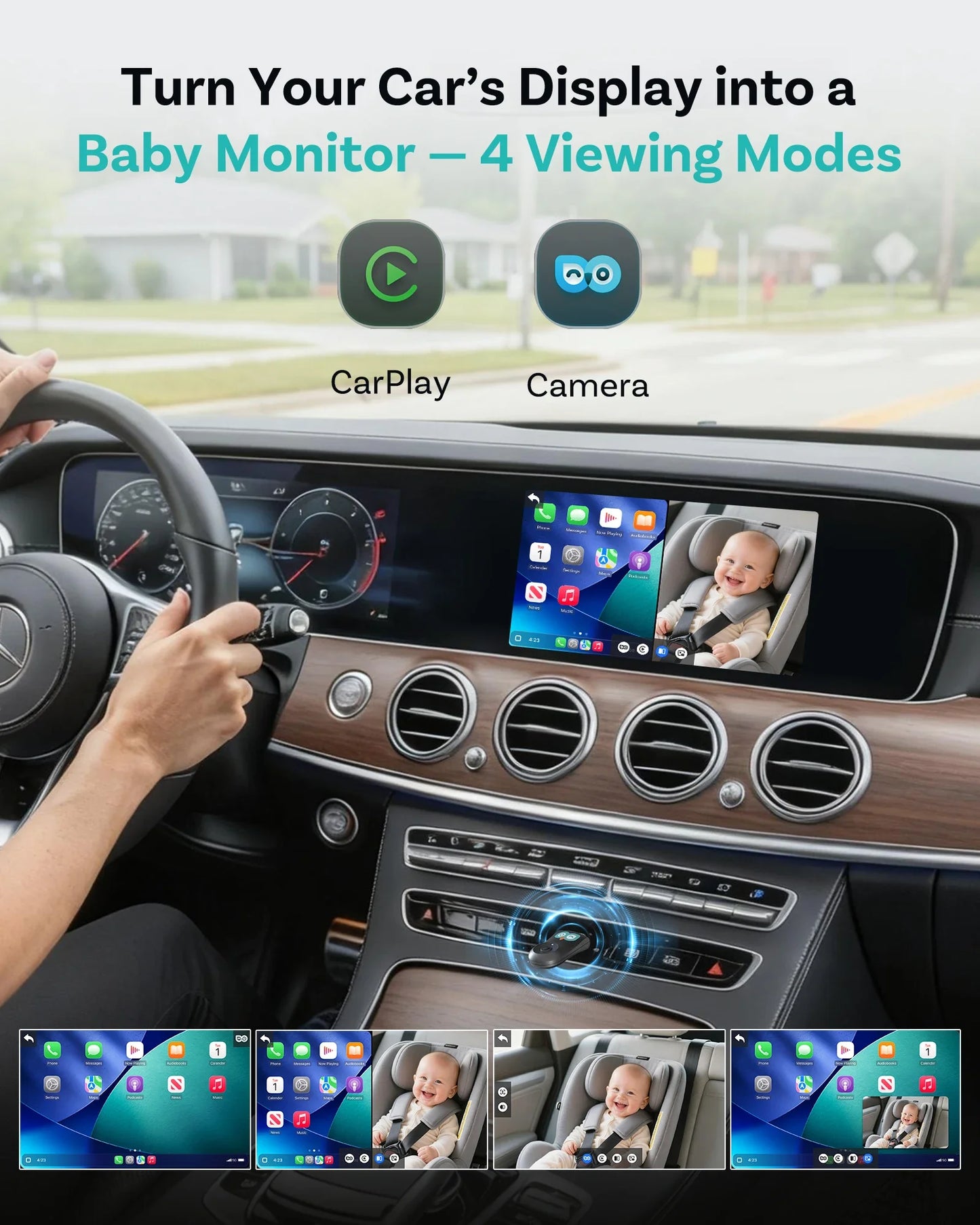 Ottocast Cabin Care Wireless CarPlay Adapter 1080P Car Rear Seat Camera 150° Wide Angle Night For Kids & Pets For Benz Toyota VW